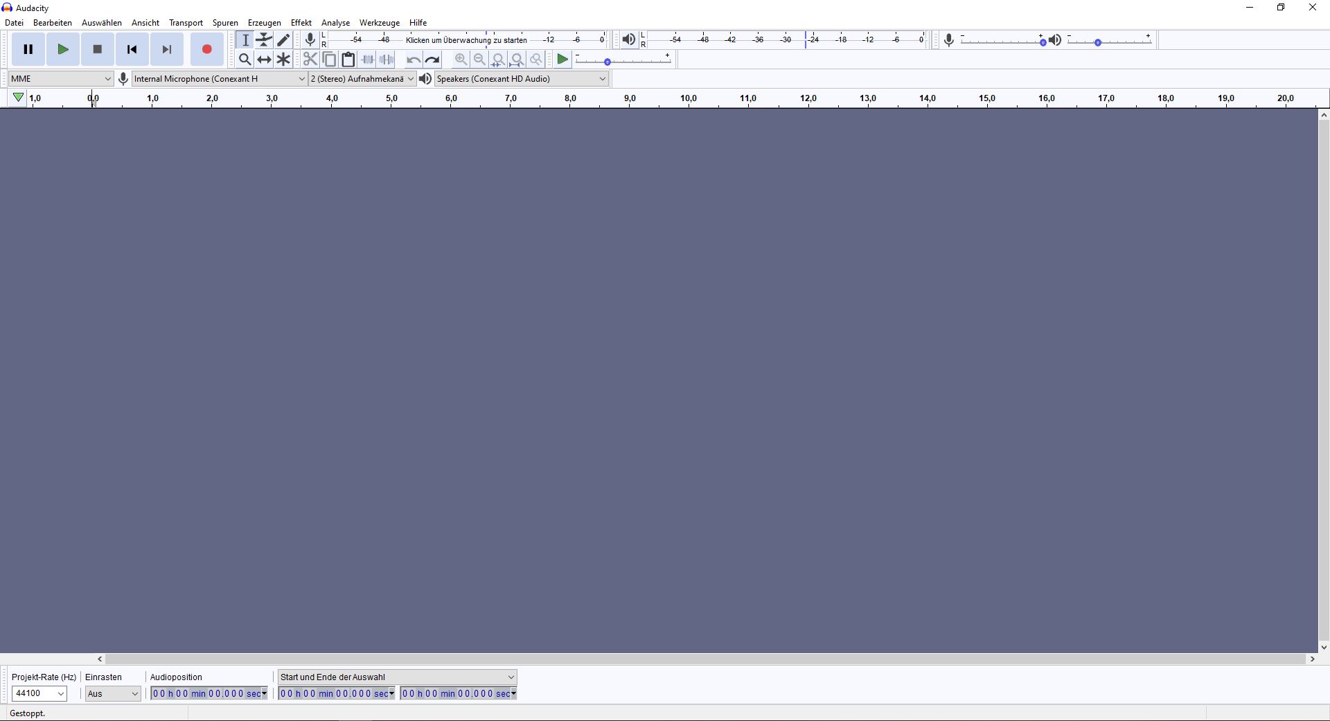 Startbildschirm von Audacity